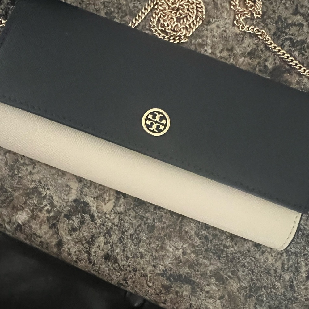Tory Burch Navy and Cream Clutch